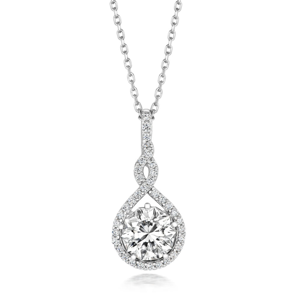 HALO ROUND PENDANT WITH CROSSOVER FEATURE & CHAIN - Hansons Jewellers
