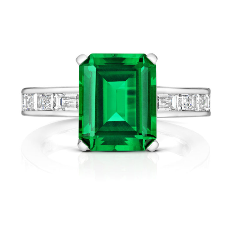 EMERALD & BAGUETTE CUT GREEN RING WITH CHANNEL SET - Hansons Jewellers